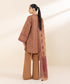 Women's Unstitched Cambric Brown Printed 3 Piece Suit